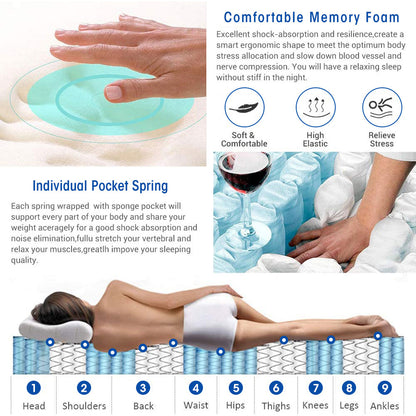 WOWTTRELAX Single Mattress, 8 Inch Pocket Sprung Memory Foam Mattress with Breathable Fabric, Medium Firm Feel - 9-Zone Orthopaedic Mattress